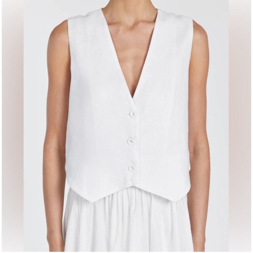 Dissh Banks White Linen Vest - Minimalist 3-Button Classic Style